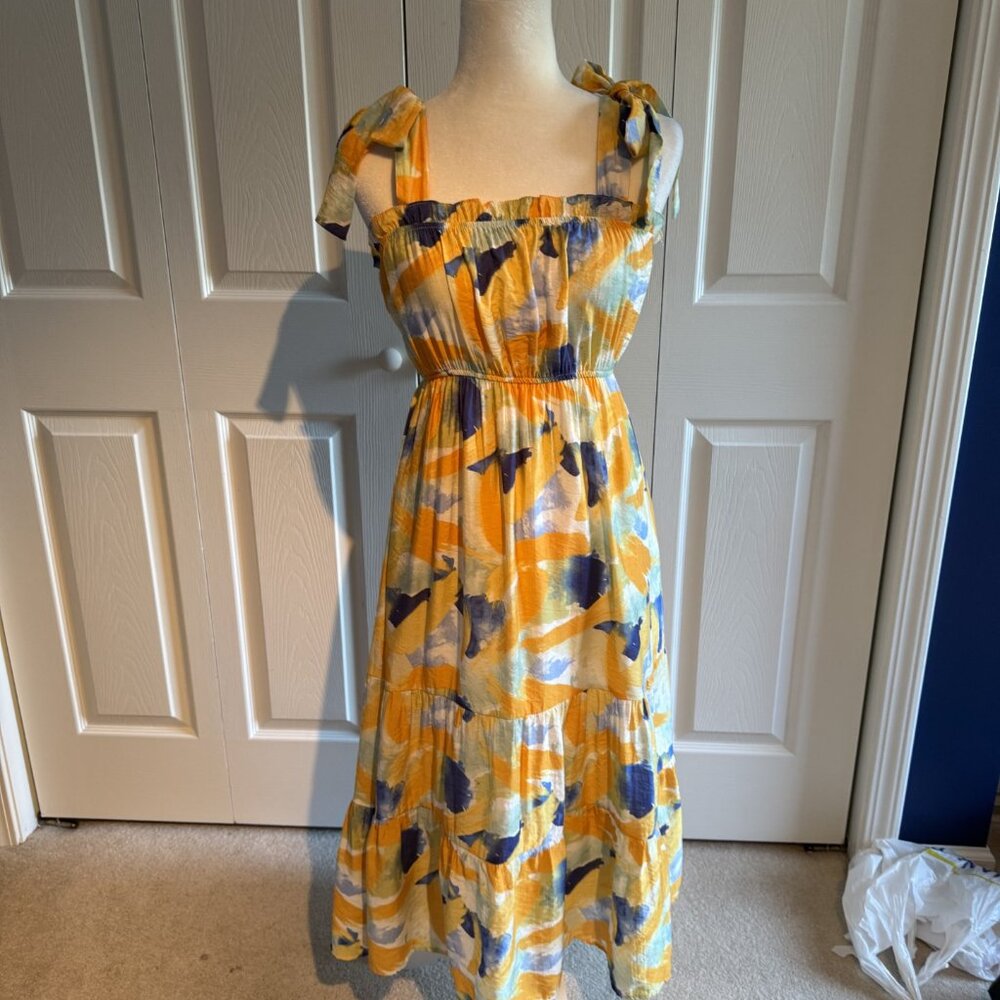 By The River Floral Yellow and Blue Print Sleeveless Dress - Women's Size Small